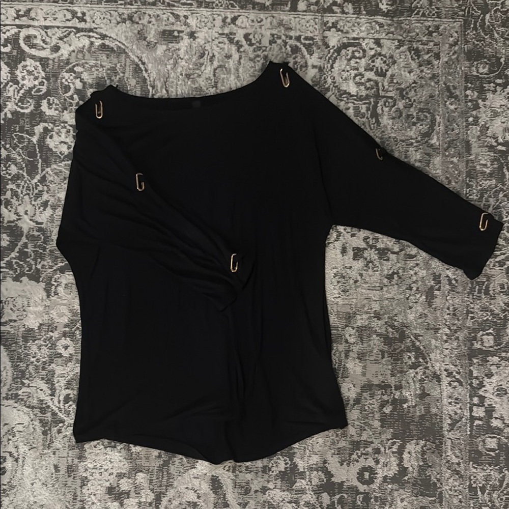 Elegant Black Women's Top with Gold Accents